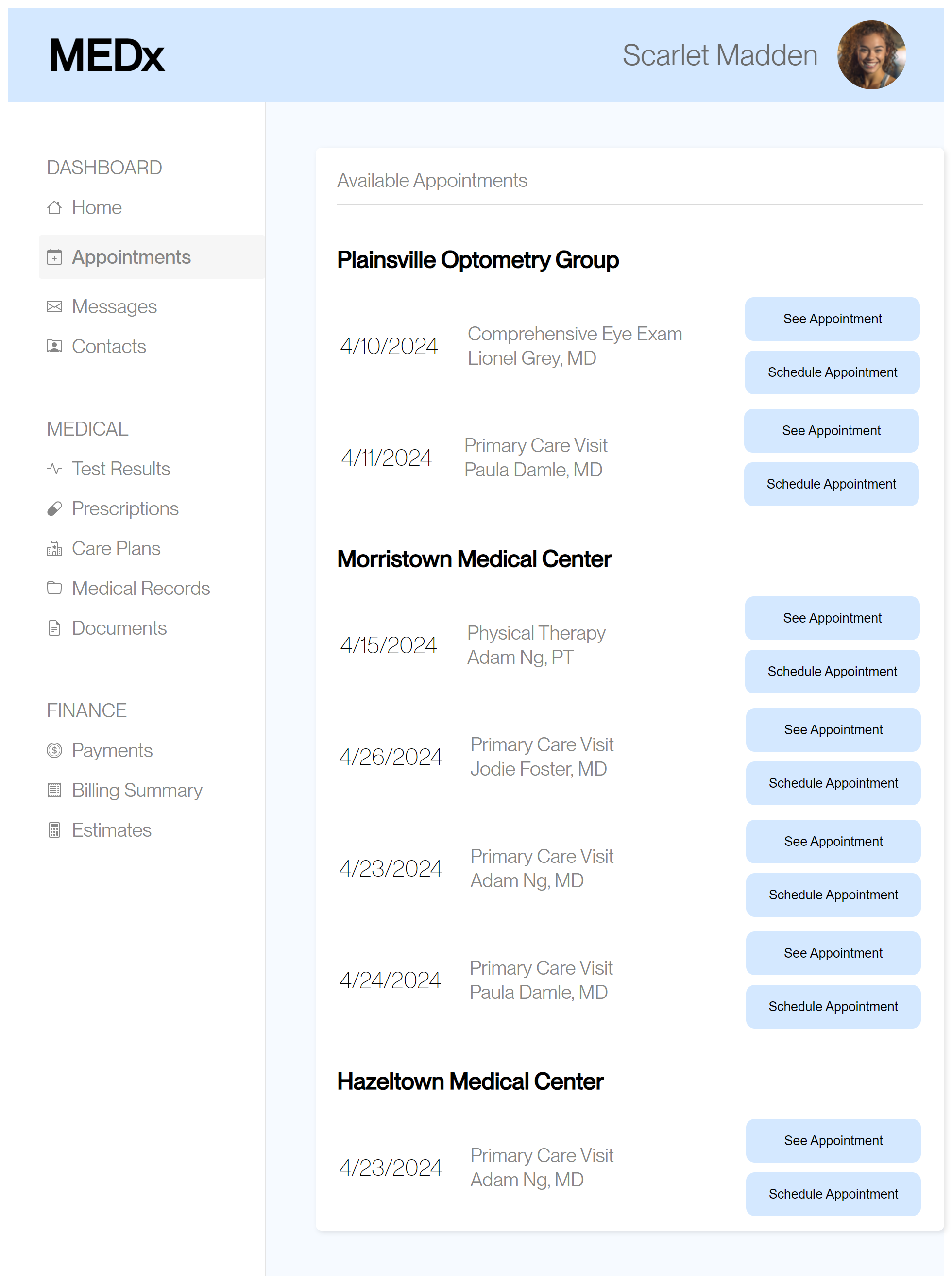 Version B of the medical appointment webpage.